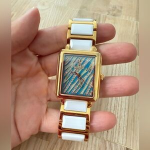 Croton ladies gold tone white ceramic watch NEW BATTERY
